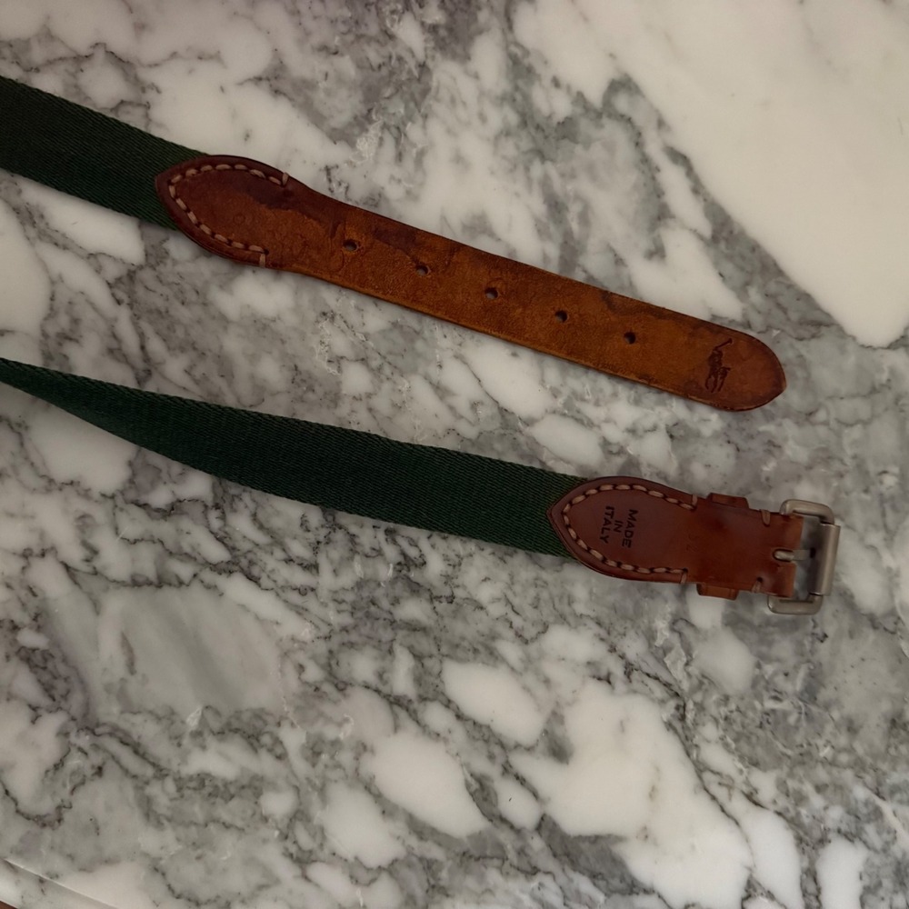 Vintage Polo Ralph Lauren Leather‎ Canvas Belt Green Brown Mens Womens